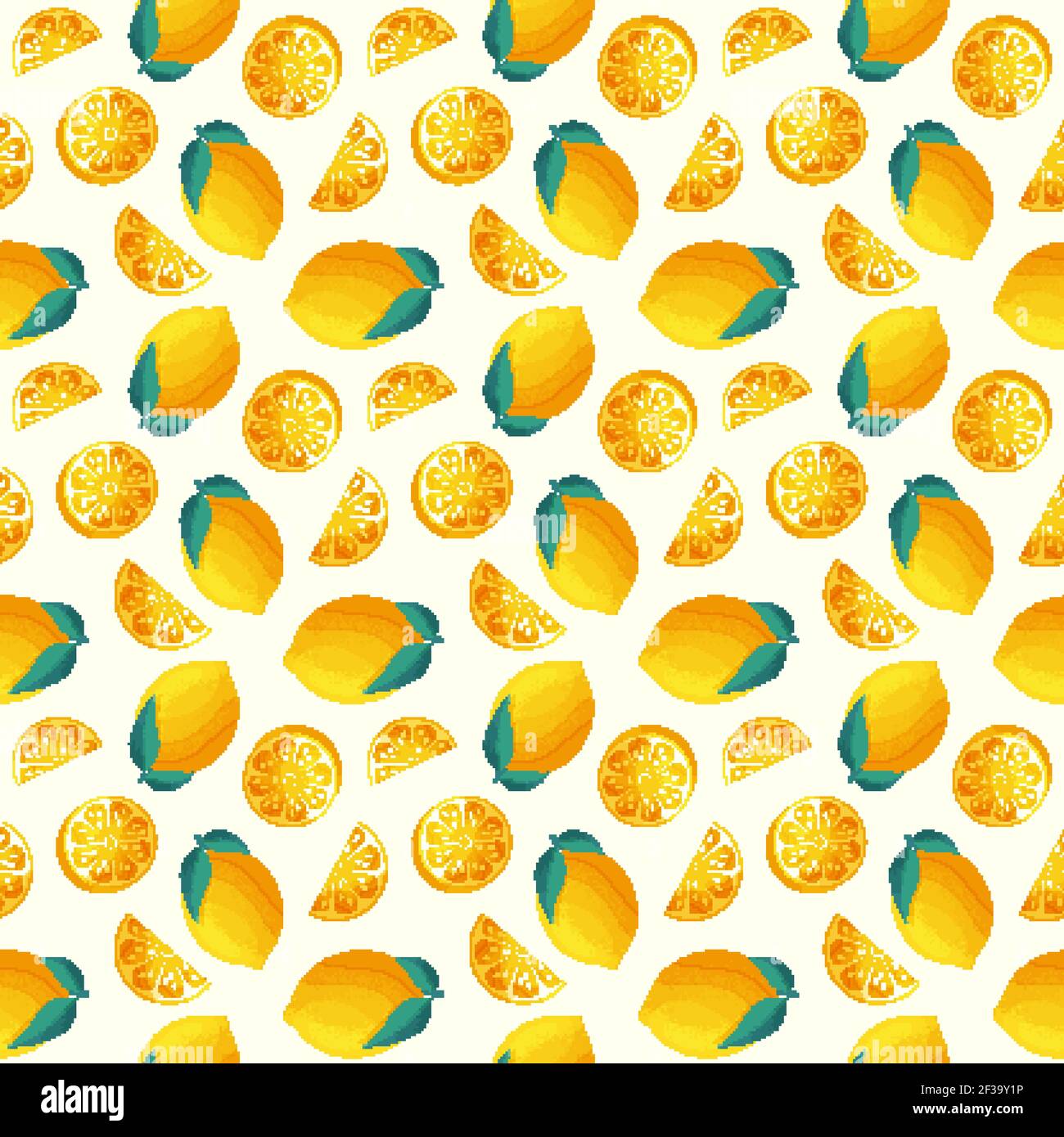 Seamless pattern with lemons. Vector background with juicy citrus fruit and leaves. Stock Vector