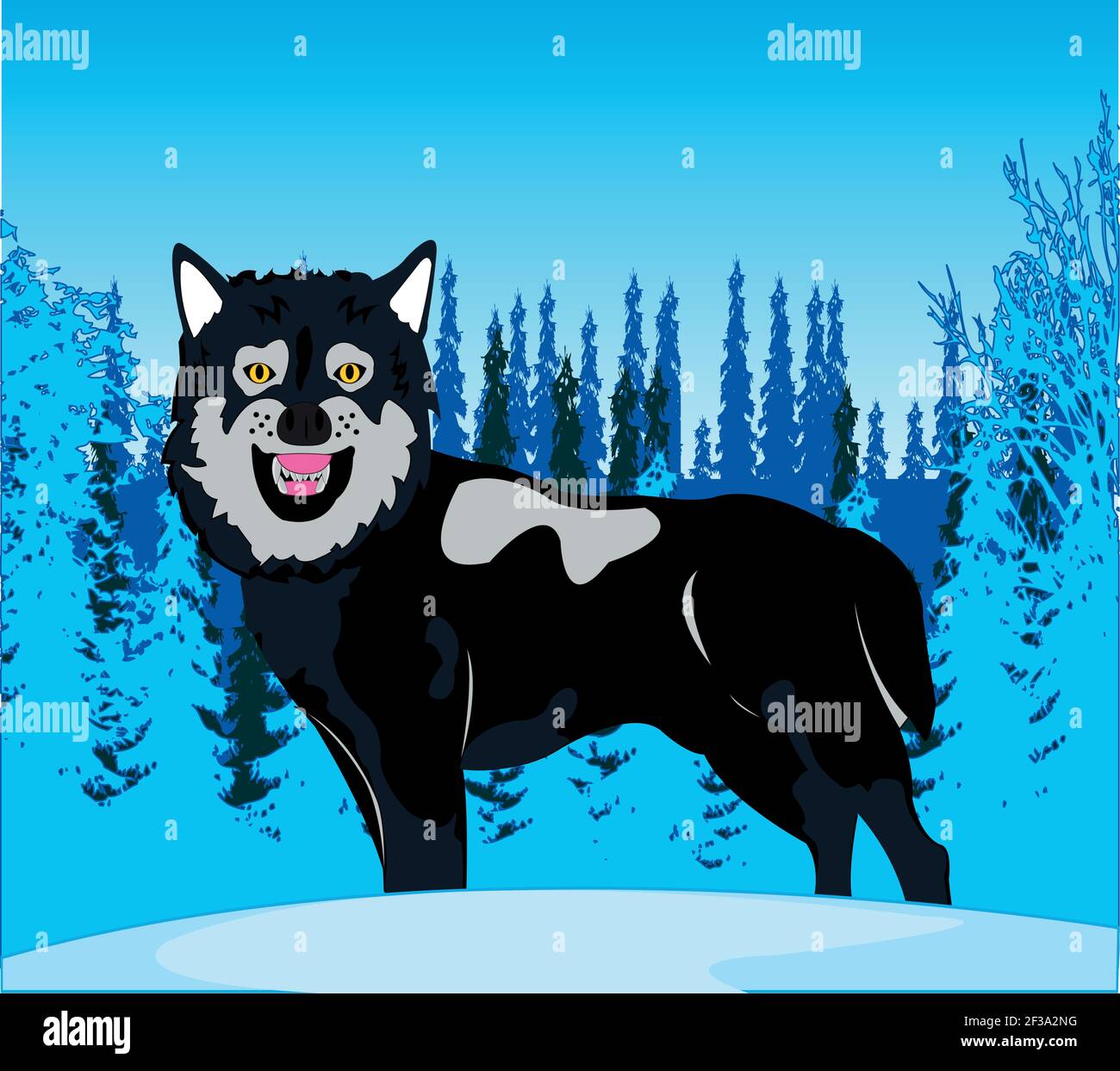 Vector illustration of the ravenous wildlife wolf and winter wood Stock ...