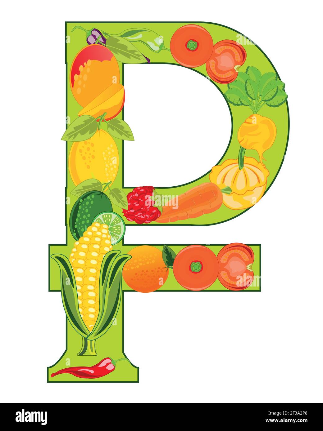 Vector illustration of the sign rouble om fruit and vegetables Stock Vector