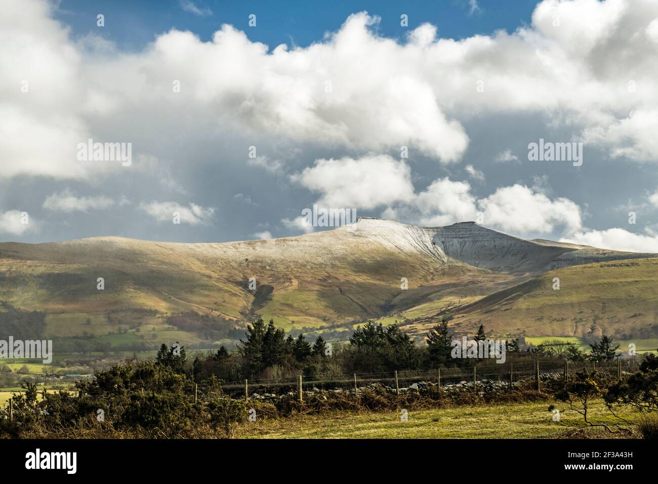 Both Pen y Fan and Corn Du under snow in March, Brecon Beacons National Park Stock Photo