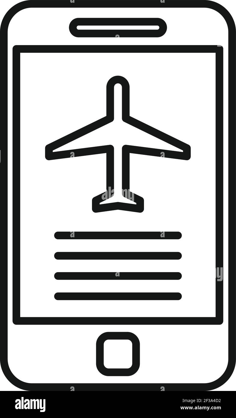 Phone plane ticket icon, outline style Stock Vector