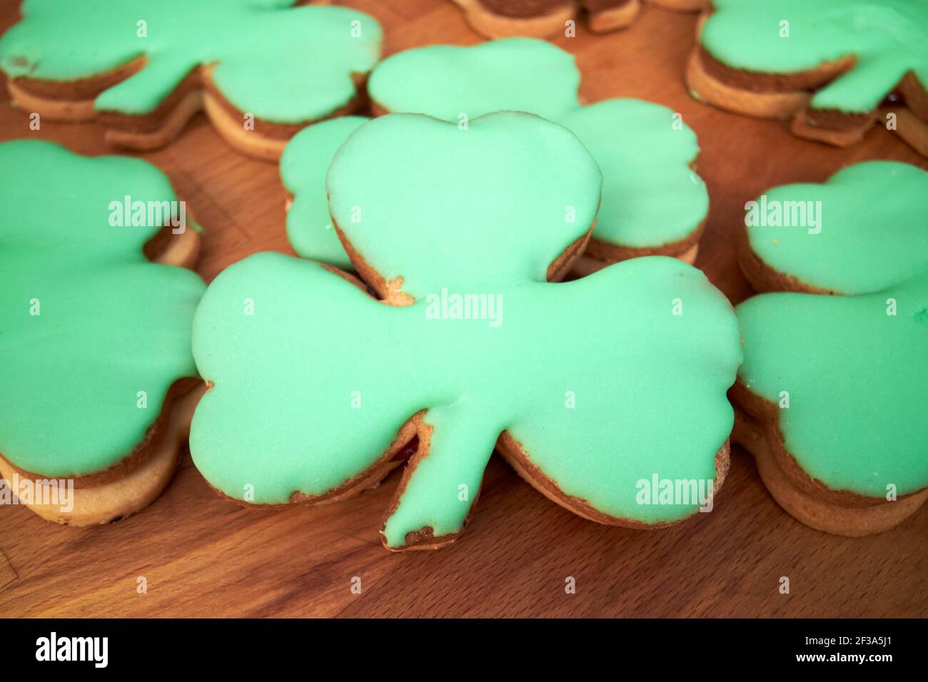 shamrock shaped biscuits produced to celebrate st patricks day in ireland Stock Photo