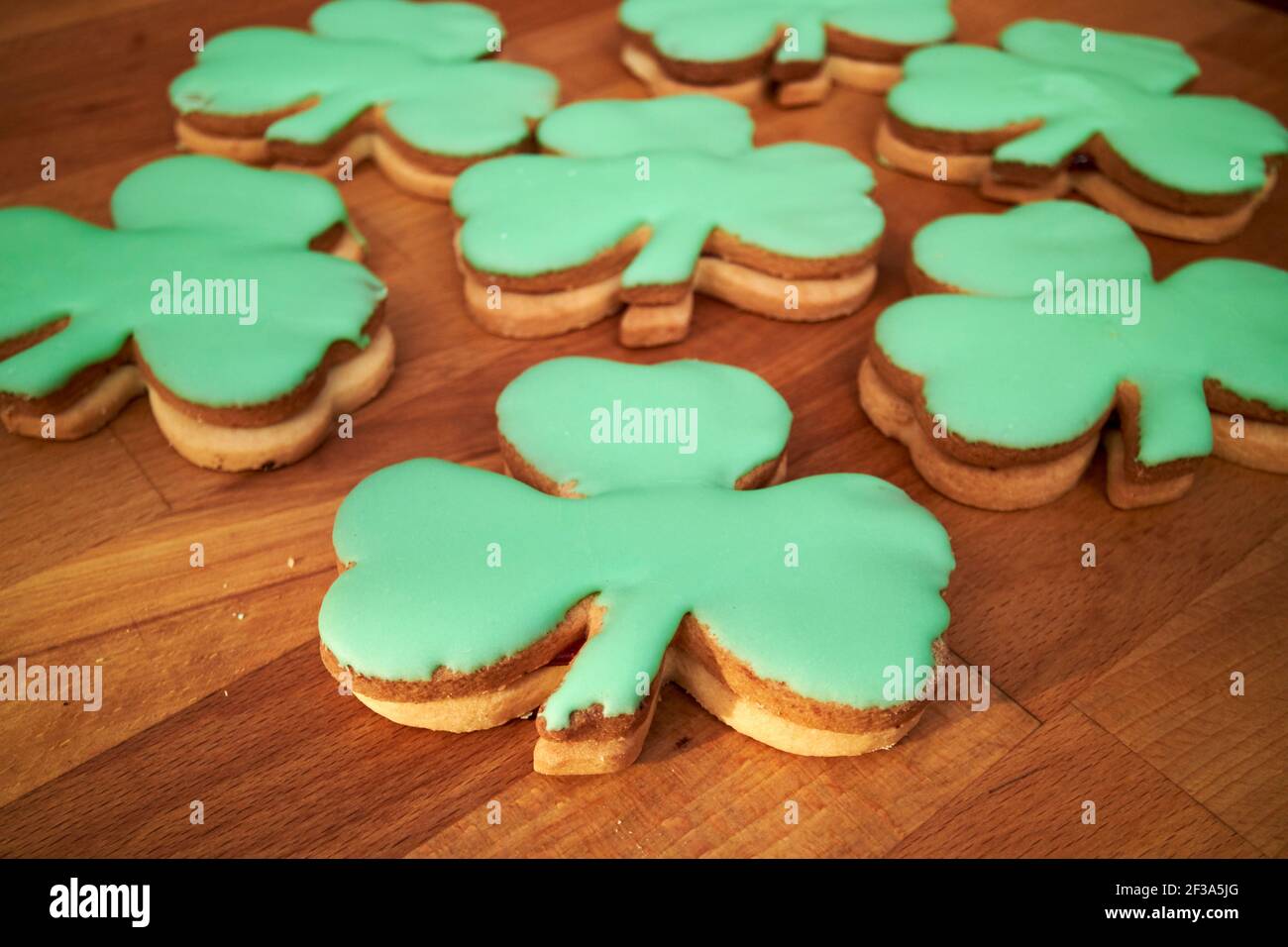 shamrock shaped biscuits produced to celebrate st patricks day in ireland Stock Photo