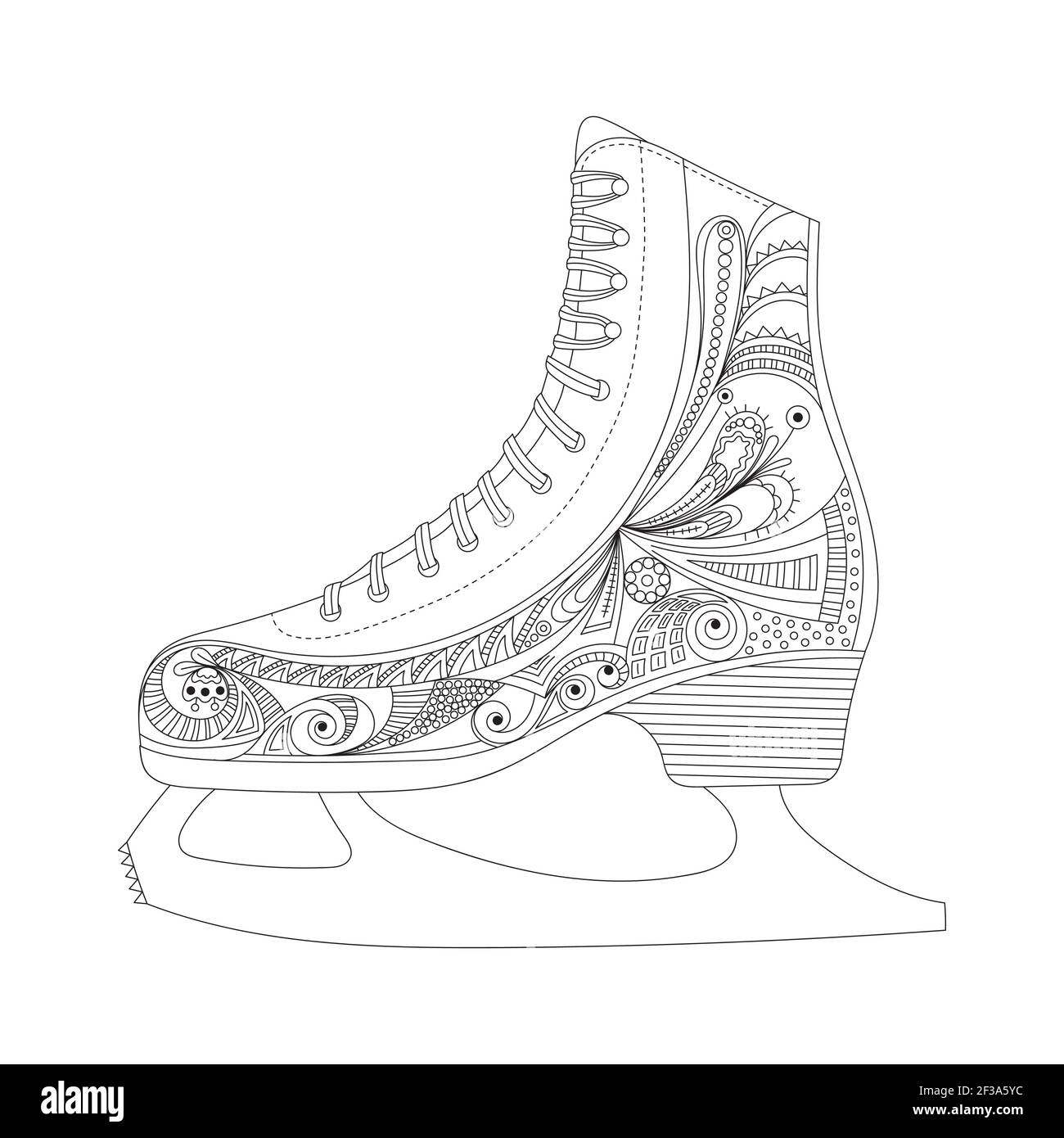figure skating skate, vector illustration for coloring pages. black and white on a white background. Stock Vector