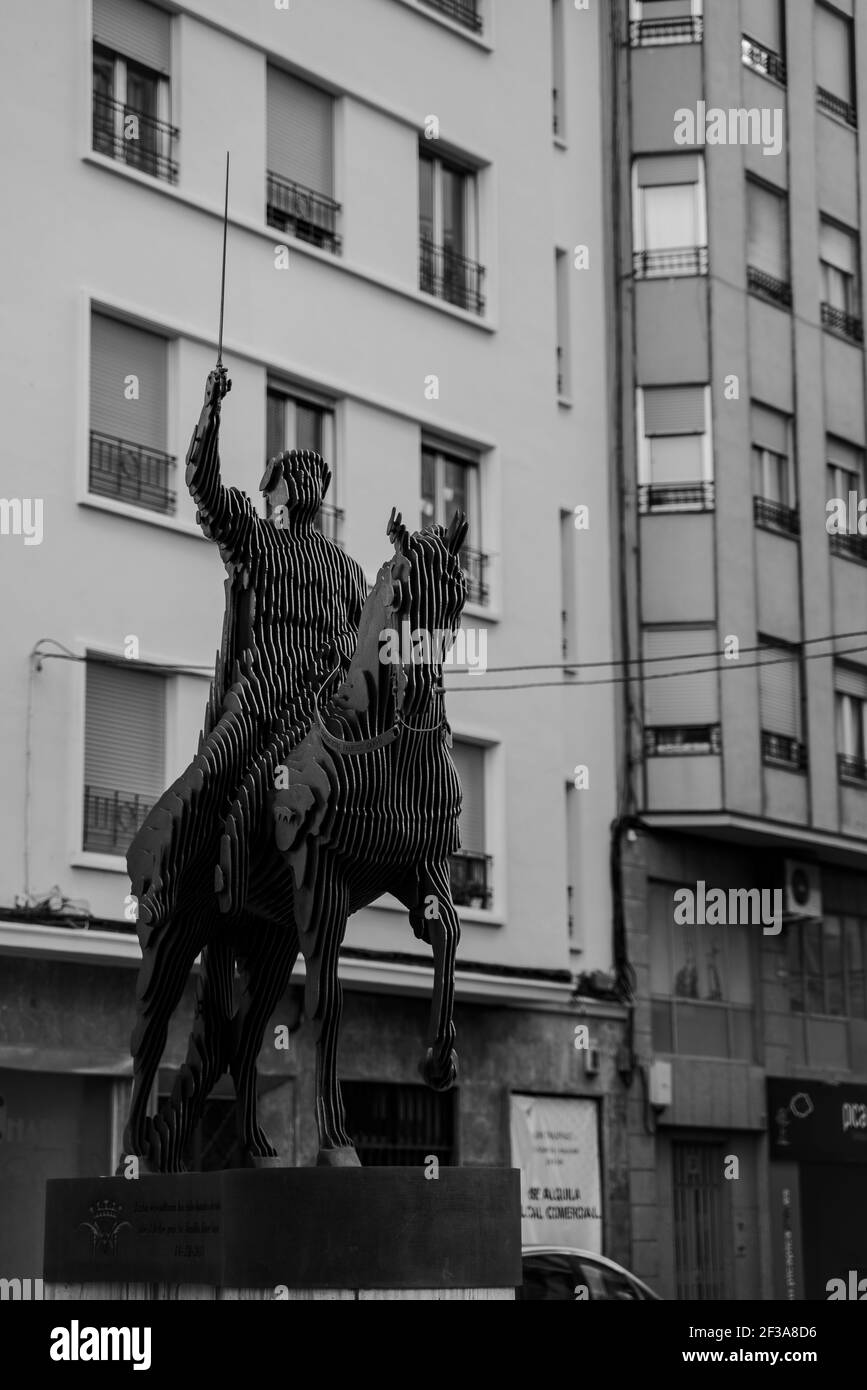 Statue of a man riding a horse Stock Photo