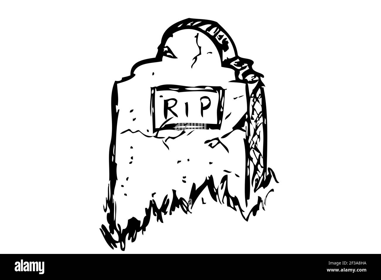 Vector Doodle Hand Draw Sketch, Christian Stone Grave and grass
