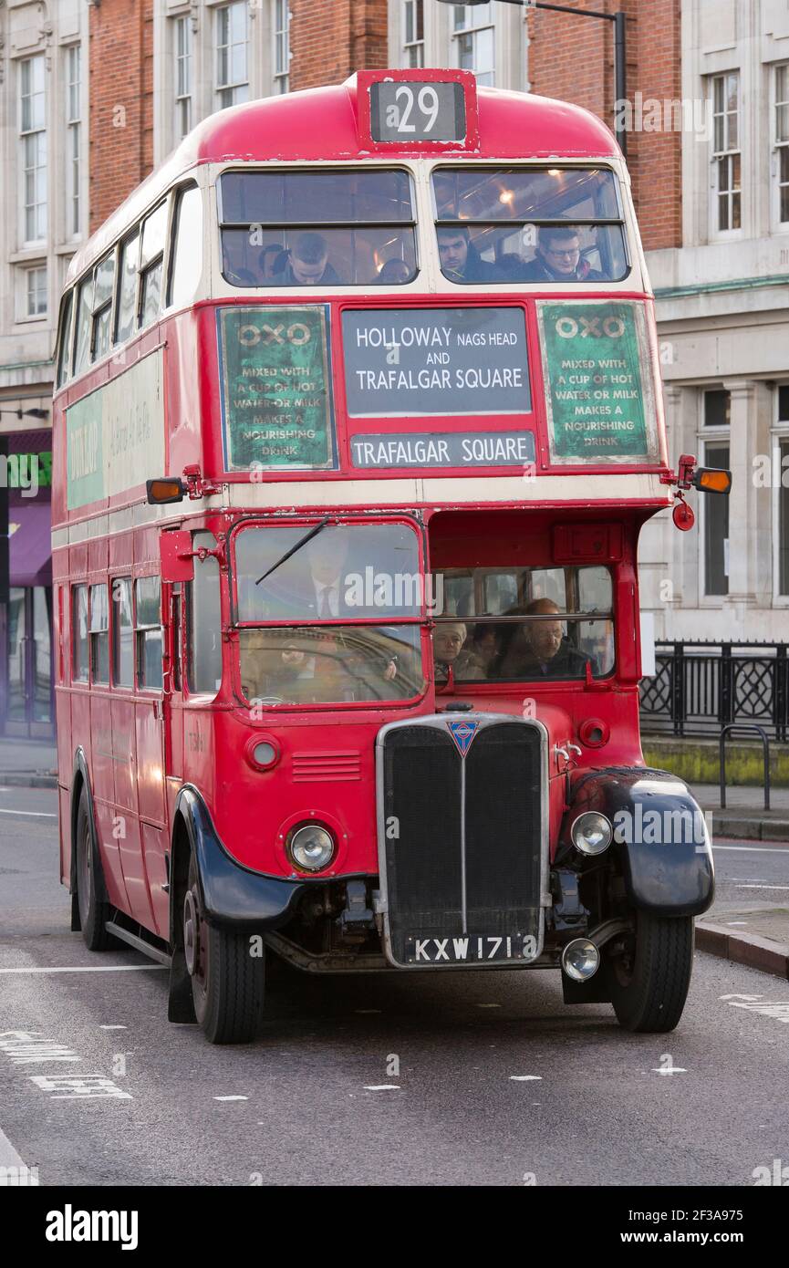 1950's  AEC Regent III RT 3062 bus with a Saunders body registration No. KXW171, operating during todays tube strike. Crowndale Road, Camden, London, UK.  5 Feb 2014 Stock Photo