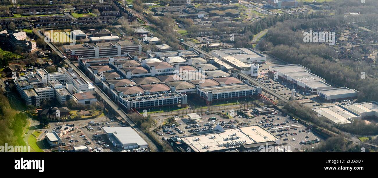 An arial view of Runcorn Shopping City, formerly Halton Lea and Runcorn Shopping Centre, Merseyside, north west  England, UK Stock Photo