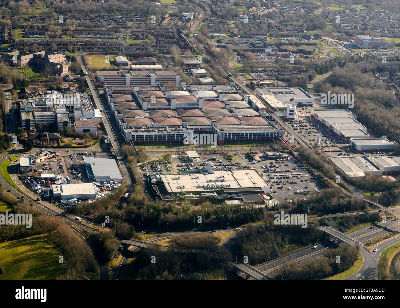 An arial view of Runcorn Shopping City, formerly Halton Lea and Runcorn Shopping Centre, Merseyside, north west  England, UK Stock Photo