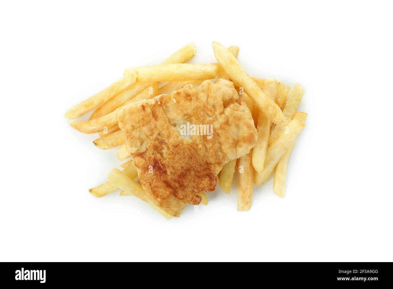 Fried fish and chips isolated on white background Stock Photo