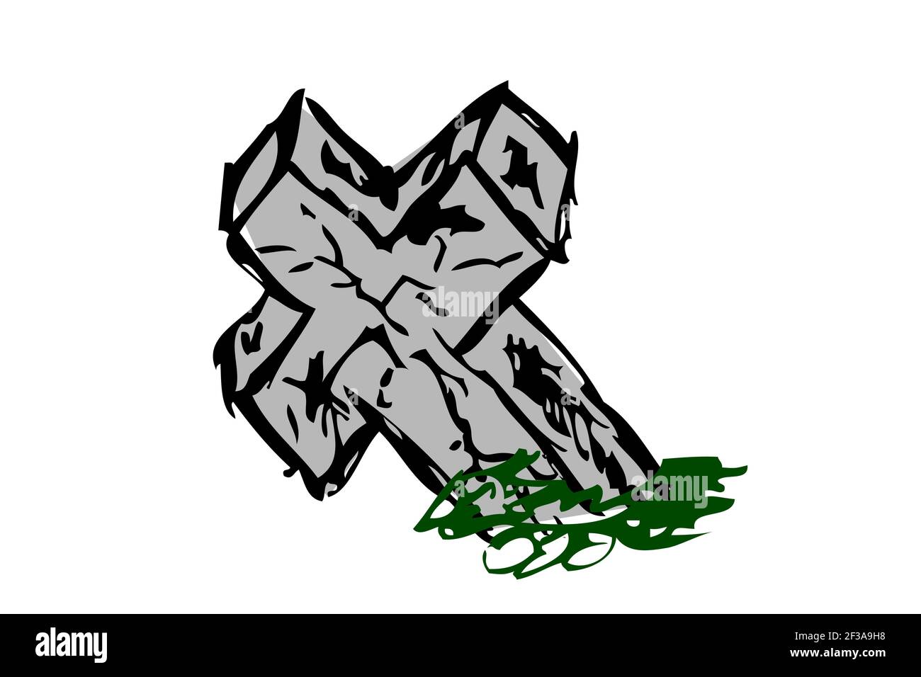 Vector Doodle Hand Draw Sketch, Christian Stone Grave and grass