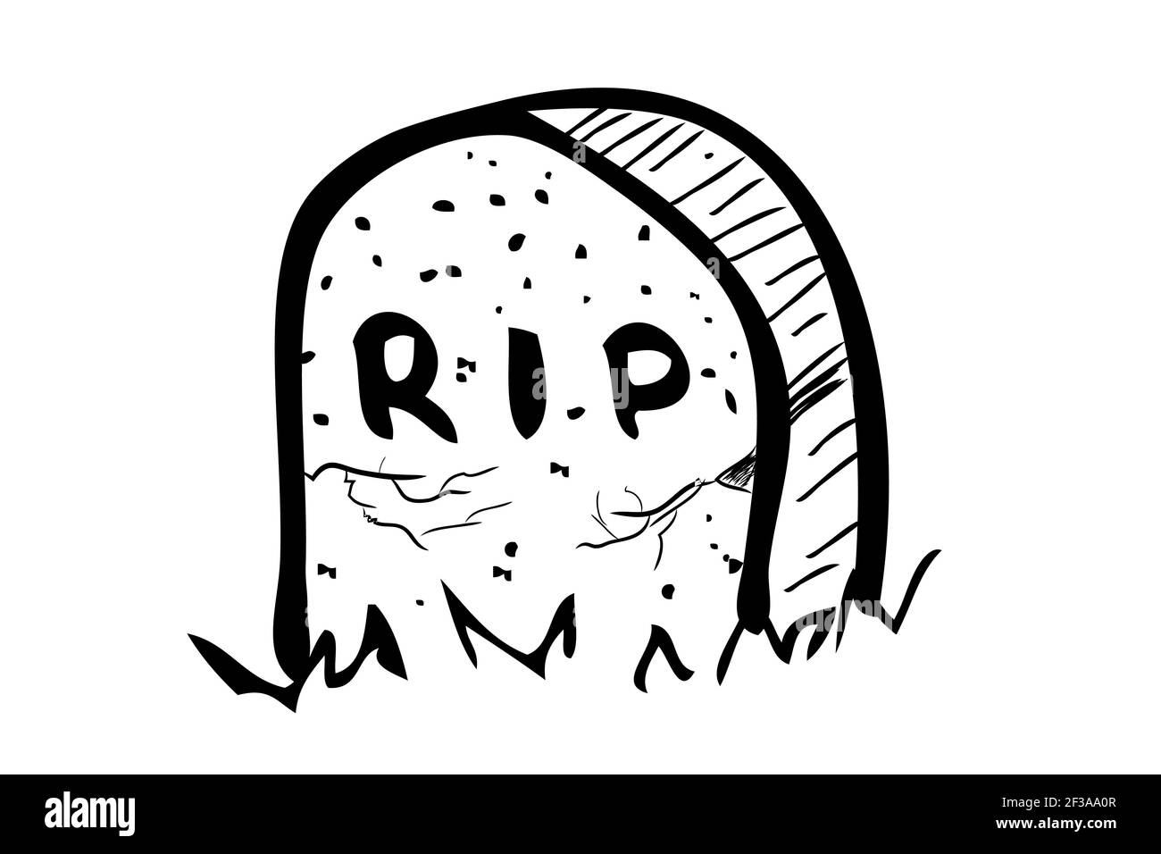 Vector Doodle Hand Draw Sketch, Christian Stone Grave and grass