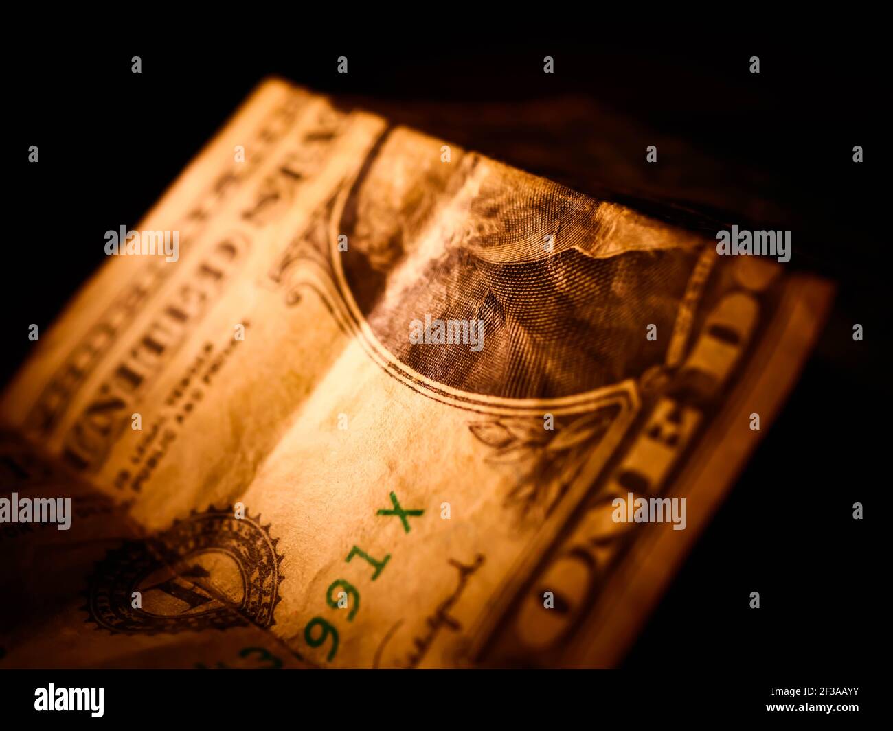 Macro photograph of a one dollar bill. George Washington portrait on ...