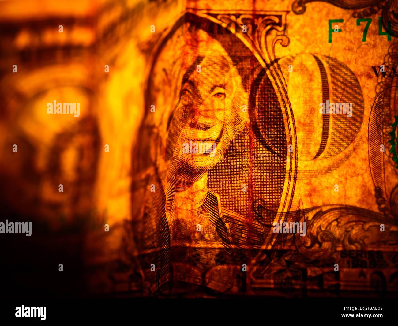 Macro photograph of a one dollar bill. George Washington portrait on ...