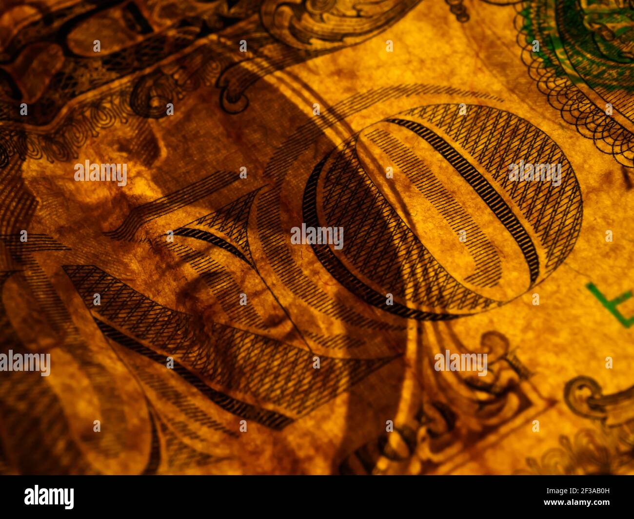 Macro photograph of a one dollar bill. George Washington portrait on the one dollar bill closeup macro. Stock Photo