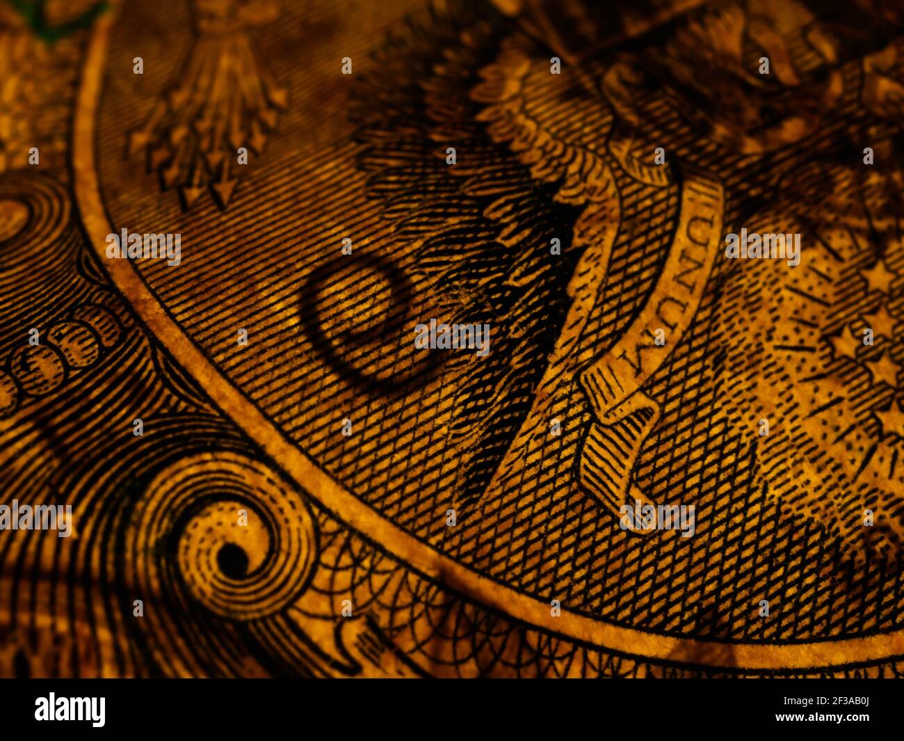 Macro photograph of a one dollar bill. George Washington portrait on