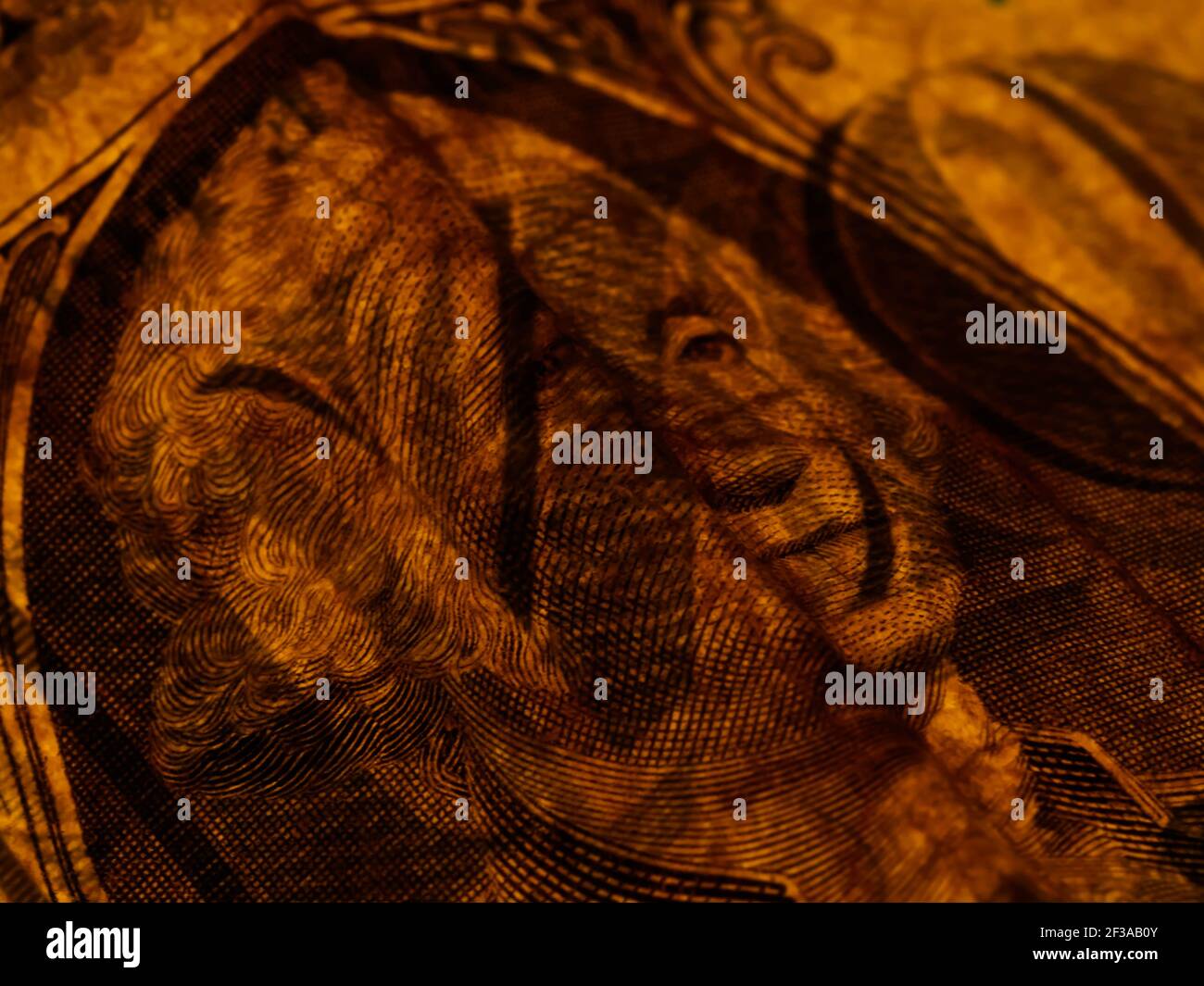 Macro photograph of a one dollar bill. George Washington portrait on ...