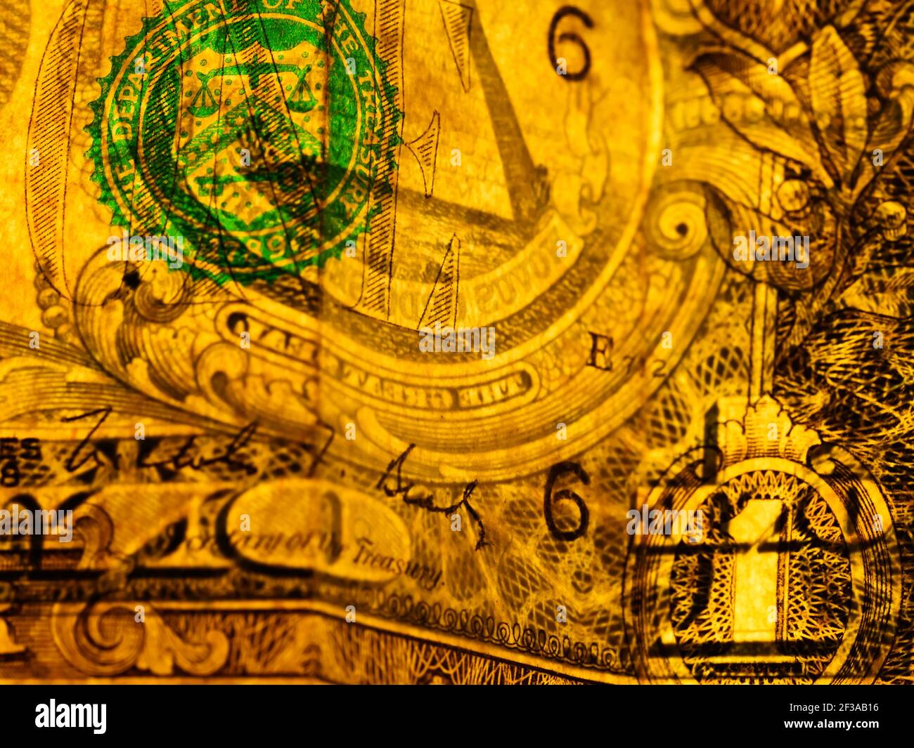 Macro photograph of a one dollar bill. George Washington portrait on ...