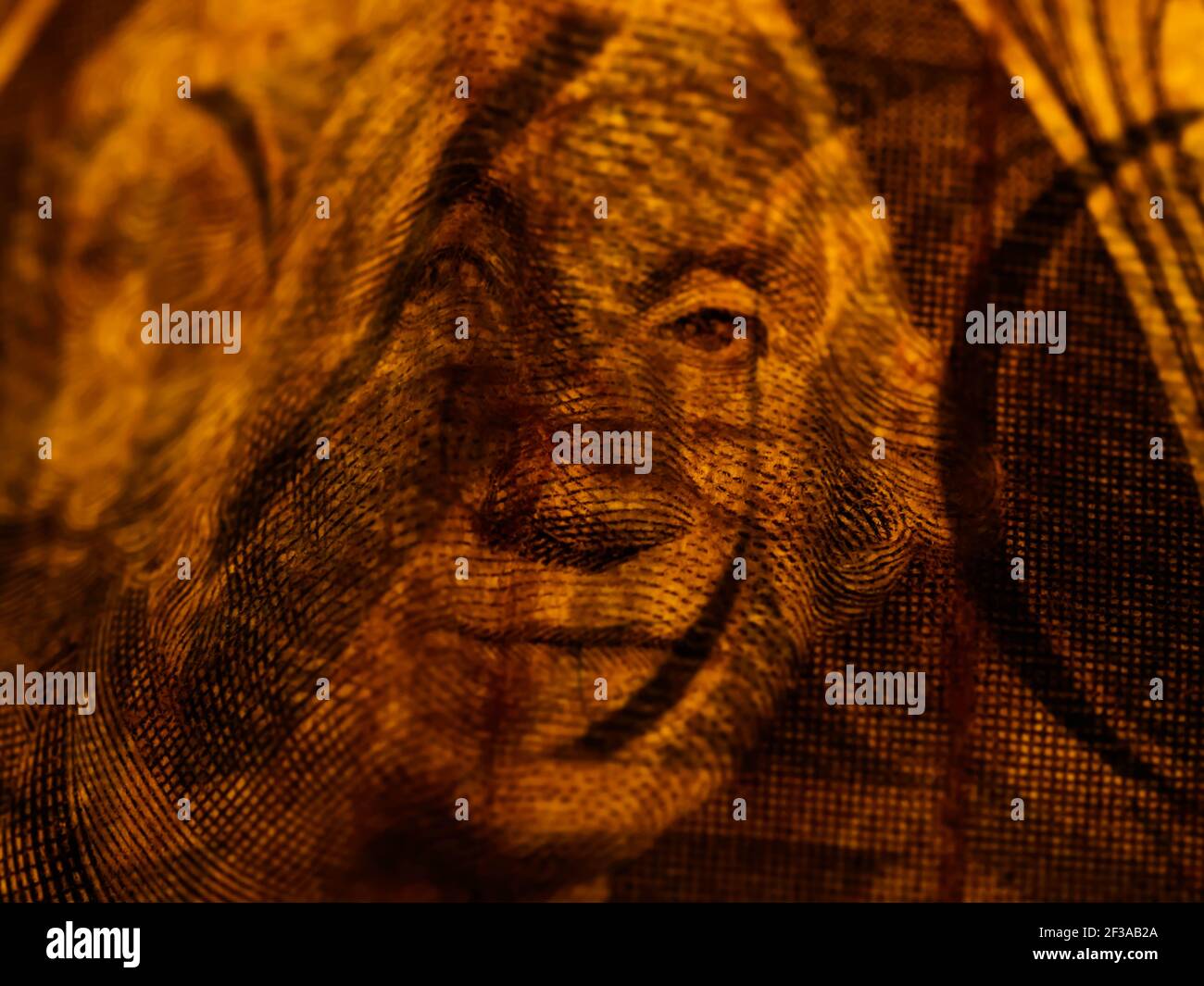 Macro photograph of a one dollar bill. George Washington portrait on ...