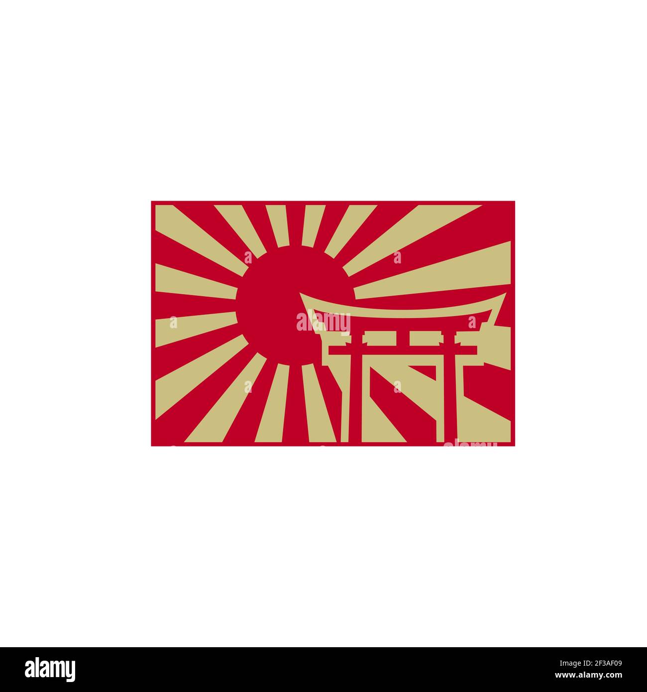 Vintage Retro Japanese Rising Sun with Torii Gate / Torii House Logo Design Inspiration Stock Vector