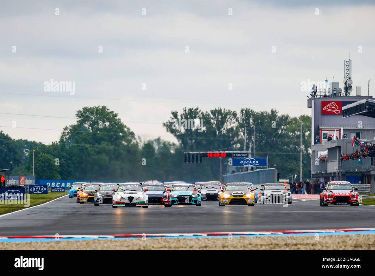 Start of Race 1: 55 MA QINGHUA, (CHINA), TEAM MULSANNE,ALFA ROMEO GIULIETTA TCR, 05 NORBERT MICHELISZ, (HUNGARY), BRC HYUNDAI N SQUADRA CORSE, HYUNDAI I30 N TCR, 69 JEAN-KARL VERNAY, (FRANCE), LEOPARD RACING TEAM AUDI SPORT,AUDI RS3 LMS, 50 TOM CORONEL, (NETHERLANDS), COMTOYOU RACING,CUPRA TCR, ac during the 2019 FIA WTCR World Touring Car cup race of Slovakia at Slovakia Ring, from may 10 to 12 - Photo Florent Gooden / DPPI Stock Photo