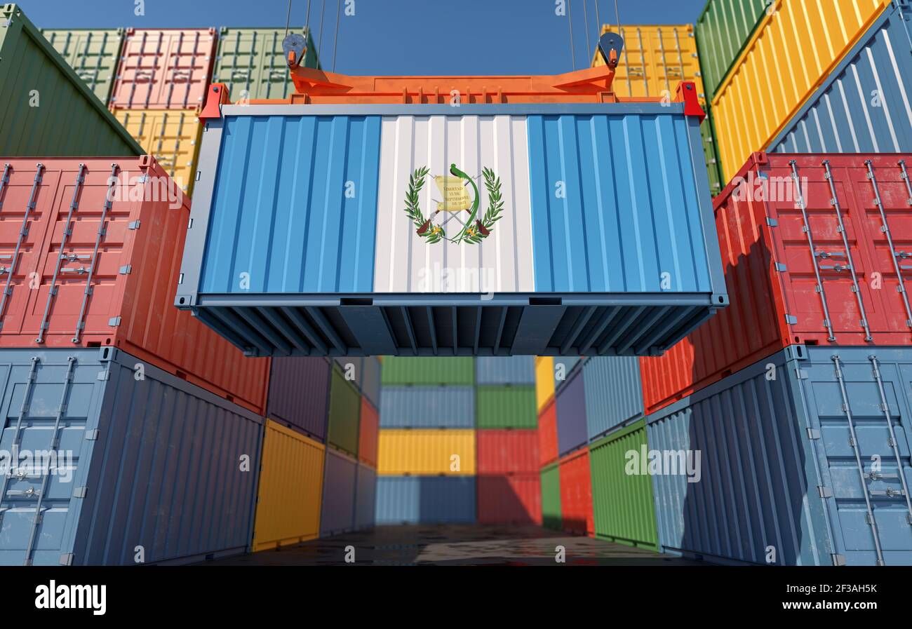 Container Terminal. Shipping Container with Guatemala flag 3D