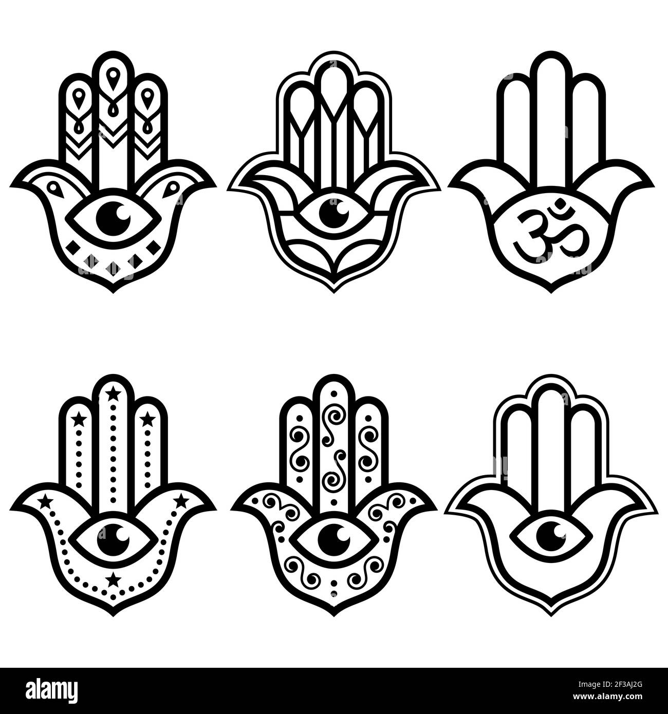 Hamsa hand with evil eye simple minimalist geometric design set - symbol of protection, spirituality Stock Vector