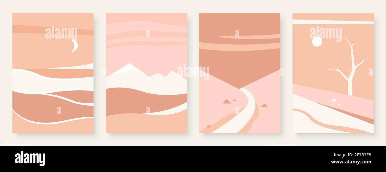 Mountain abstract landscape template for social media stories set, wall pictures minimal nature scenery Stock Vector