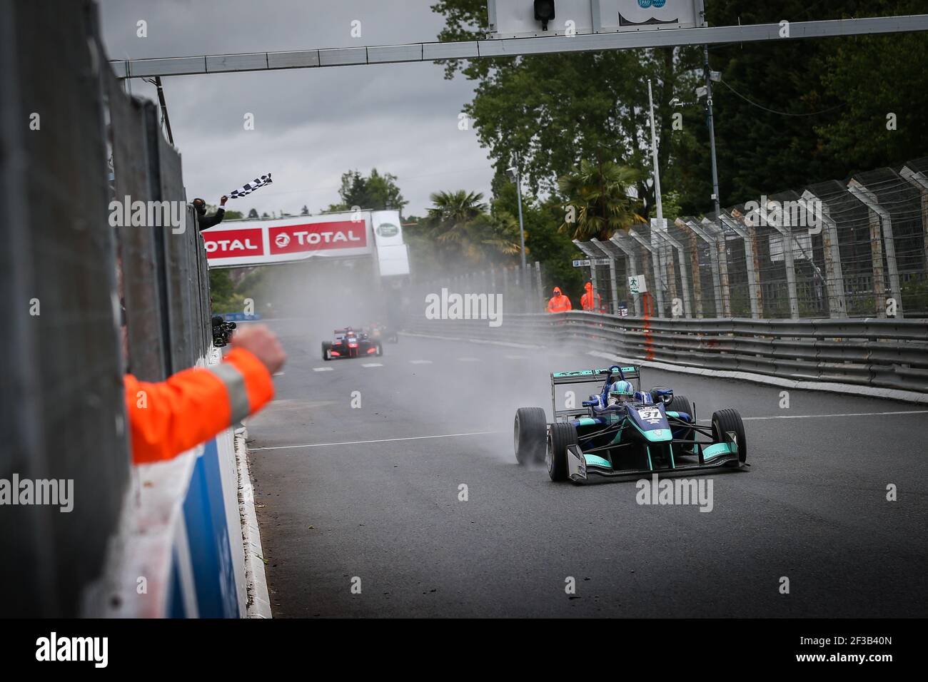 chequered flag, drapeau a damier, 31 MONGER Billy (gbr), Dallara F317, Team Carlin Motorsport, Euroformula Open, action during the 2019 Grand Prix de Pau, France from May 17 to 19 at Pau city - Photo Antonin Vincent / DPPI Stock Photo