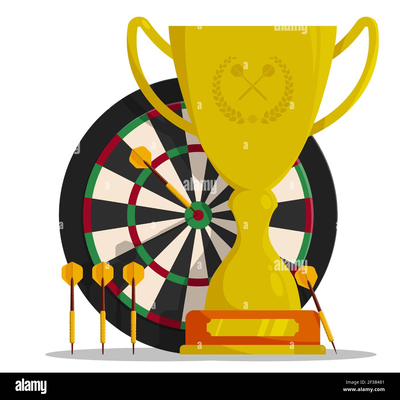 Prize sports cup with darts board target and dart arrows in cartoon style  for competitions. Award trophy to winner of tournament. Vector Stock Vector  Image & Art - Alamy