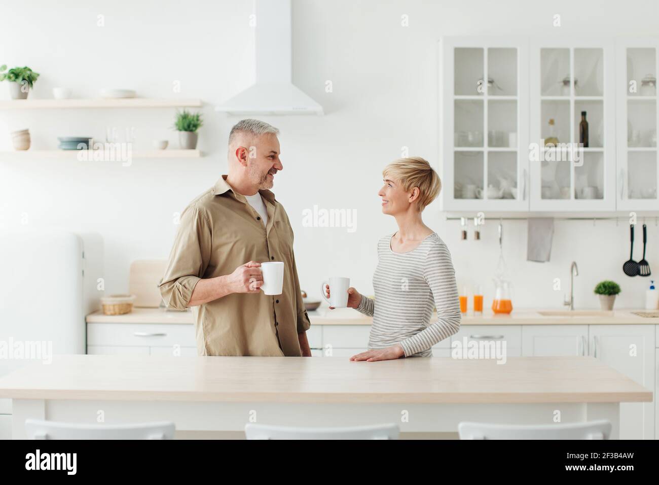 Good morning, great gentle mood, fresh coffee drink and breakfast together at home at covid Stock Photo