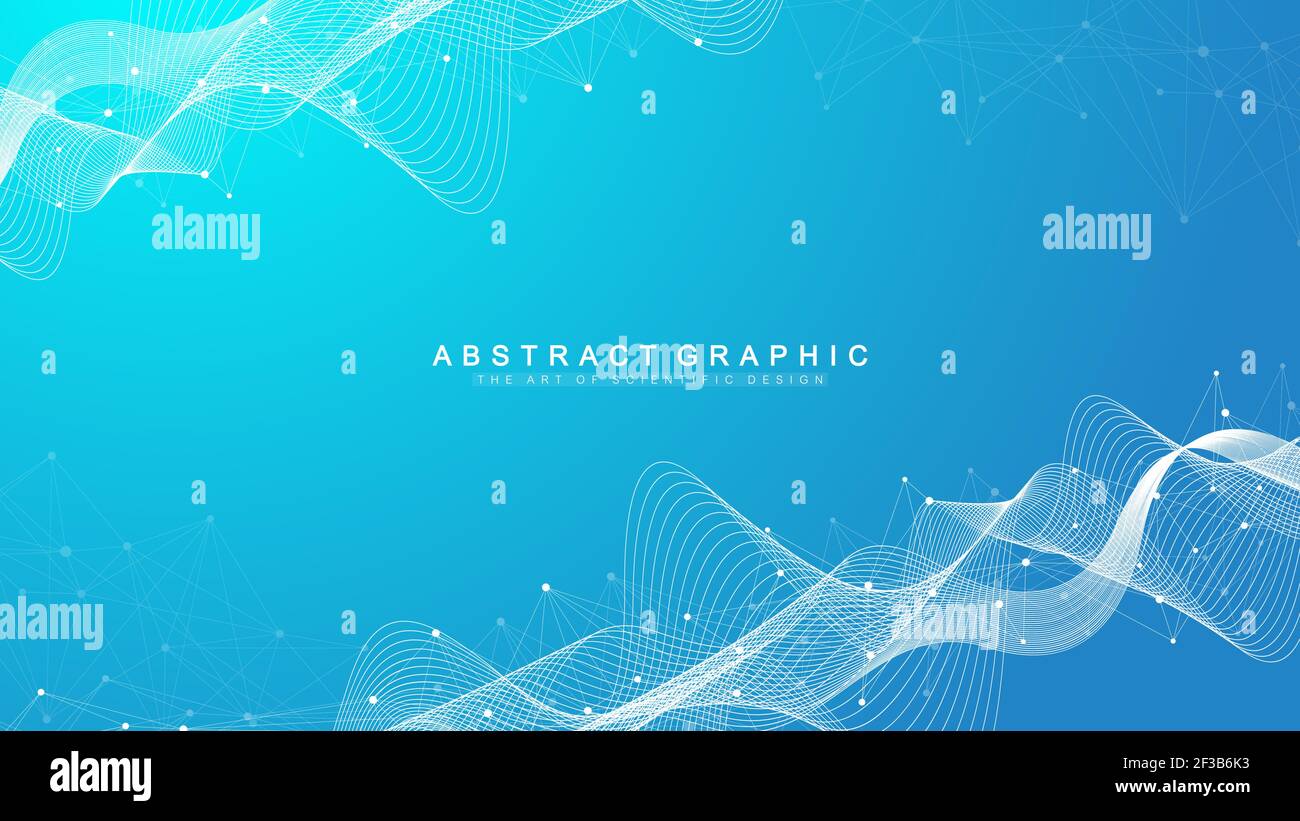 Digits abstract background with connected line and dots, wave flow ...