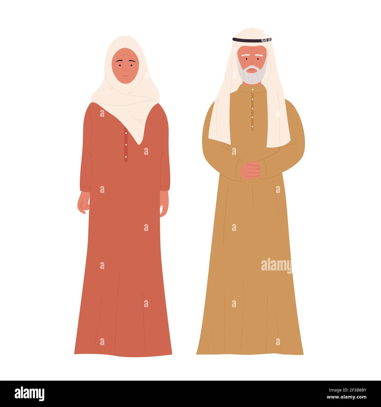 Old muslim couple people, arab elderly family characters standing together Stock Vector