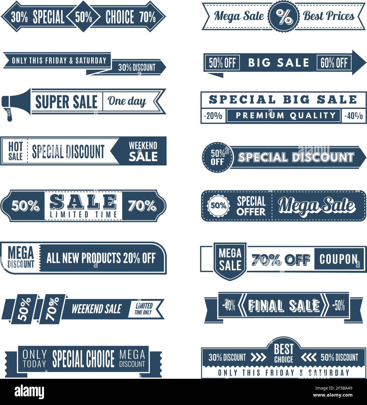 Vintage horizontal banners. Hot offers premium special sales join free promo retro elements ribbons vector designs collection Stock Vector