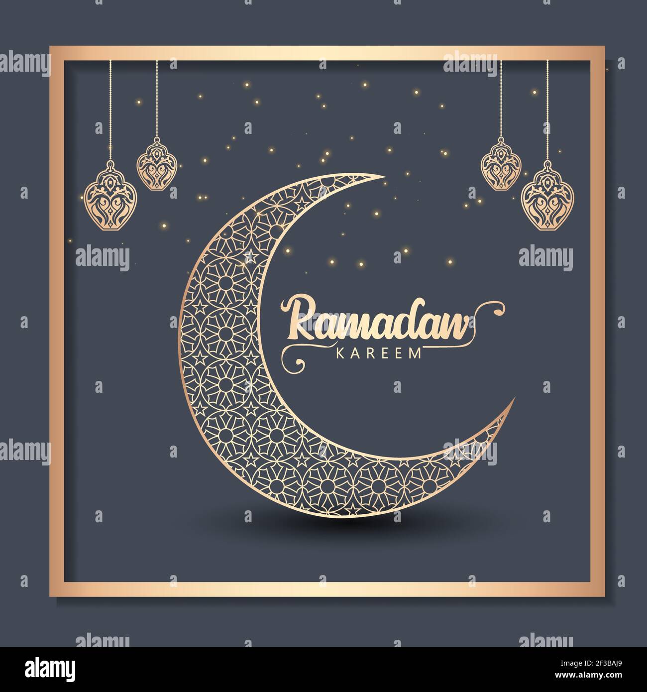 Crescent Islamic with Hanging Lantern for Ramadan Kareem and eid mubarak. Golden Half Moon pattern,background.vector illustration Stock Vector