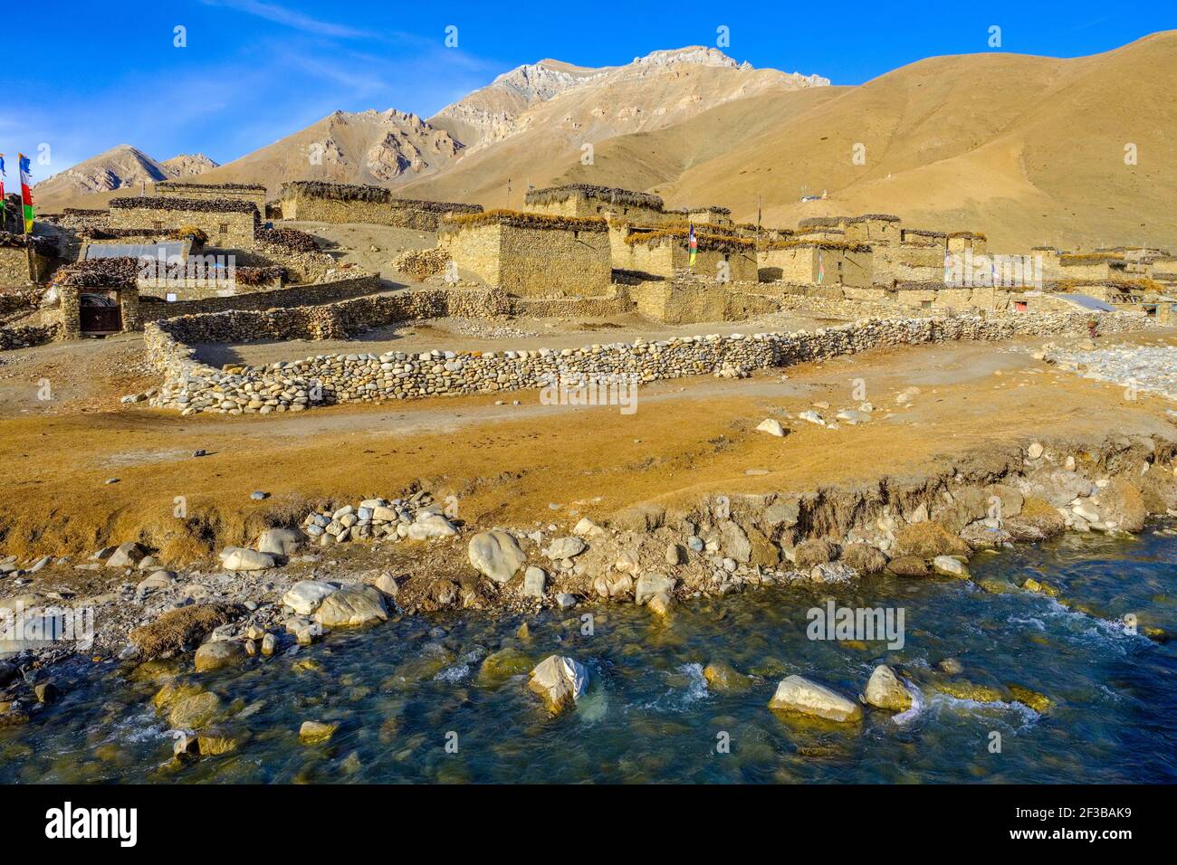 The village of Dho Tarap with it's traditionally built houses in Dolpo, Nepal Stock Photo