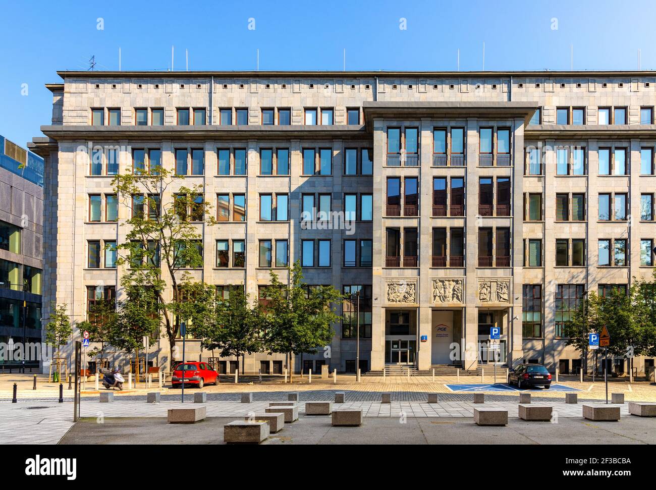 Warsaw, Poland - June 28, 2020: Historic Mysia 2 communist office building at Mysia street in Srodmiescie downtown district Stock Photo