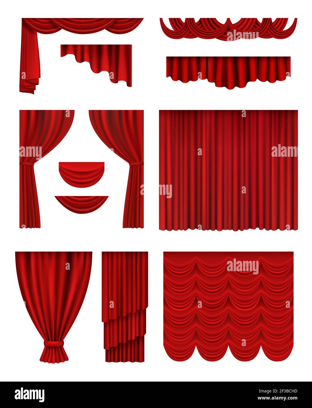 Curtain stage. Theatrical opera hall decoration red luxury silk