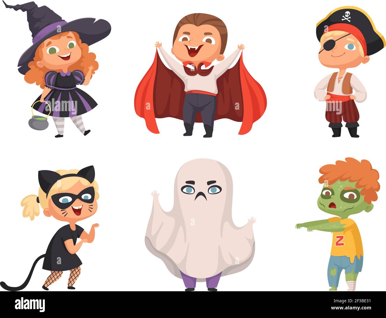 Halloween kids. Party children scary characters costume witch vampire vector cartoon halloween collection Stock Vector