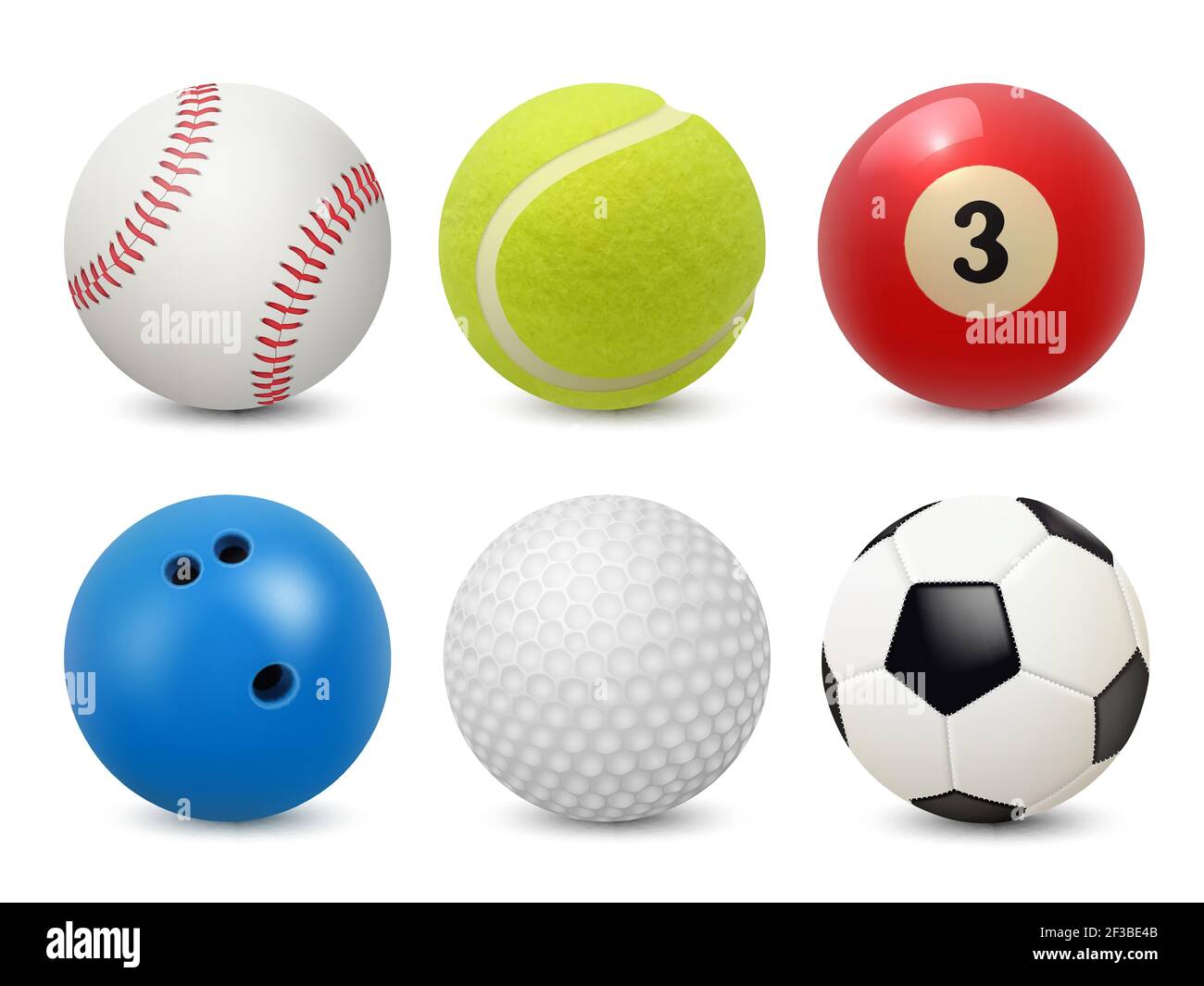 Sport equipment. Realistic balls billiard football tennis baseball golf
