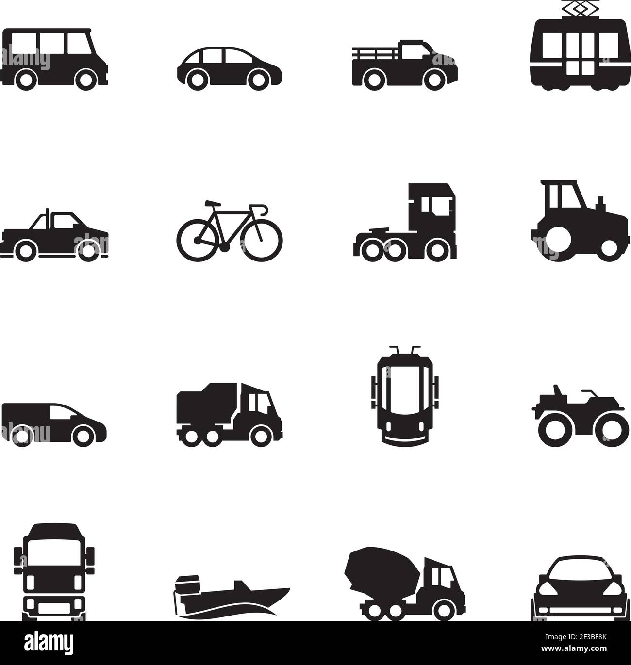 Transport pictogram. Car ship subway train yacht road symbols truck side view transport silhouette icon collection Stock Vector