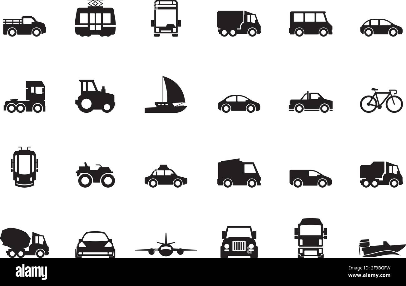 Transport silhouette. Airplanes ship car train vehicle logistic icons vector transporting symbols Stock Vector