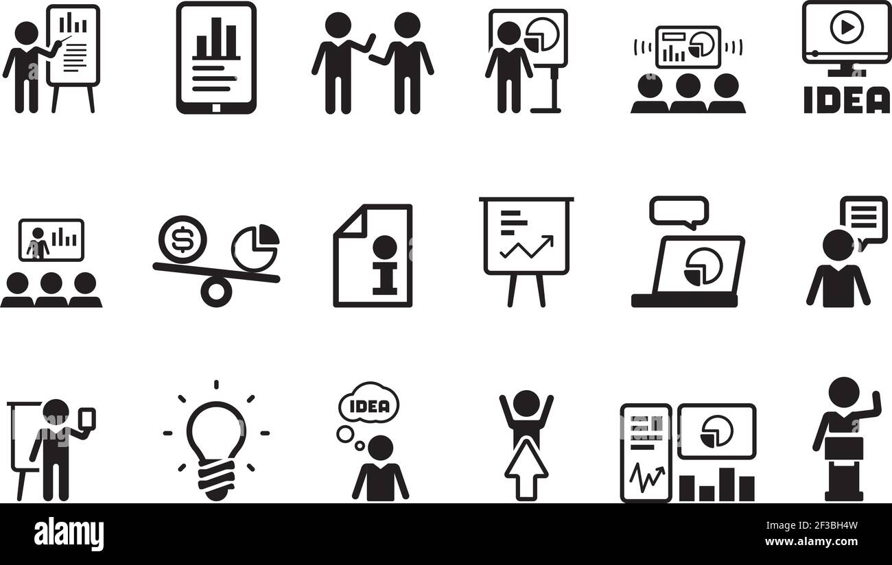 Business lesson icon. Presentation training speaking events conferences classroom meeting people vector symbols pictogram Stock Vector