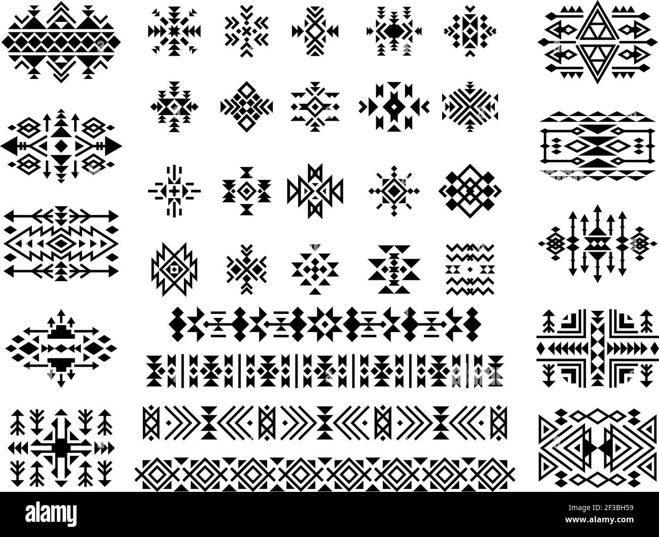 Ethnic elements. African native aztec art tattoo dividers tribal triangle decoration shapes vector pictures collection Stock Vector