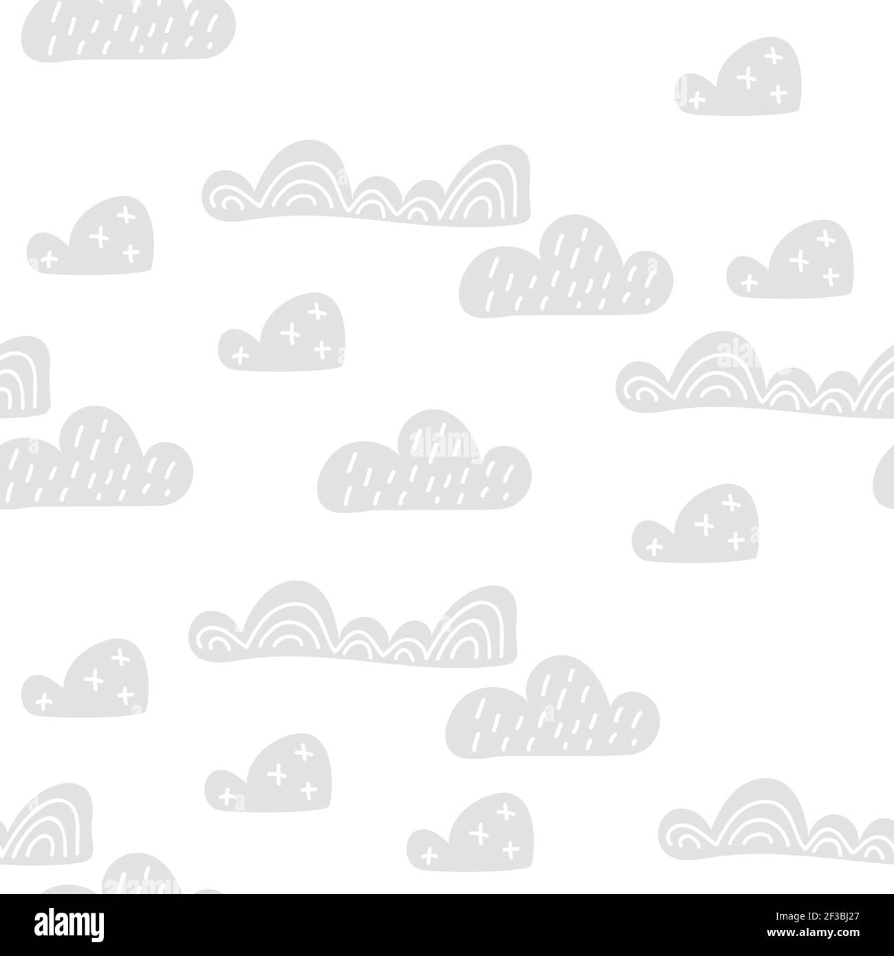 Children cute doodle gray clouds seamless pattern in scandinavian style. baby Vector hand drawn kids wallpapers, holiday Stock Vector