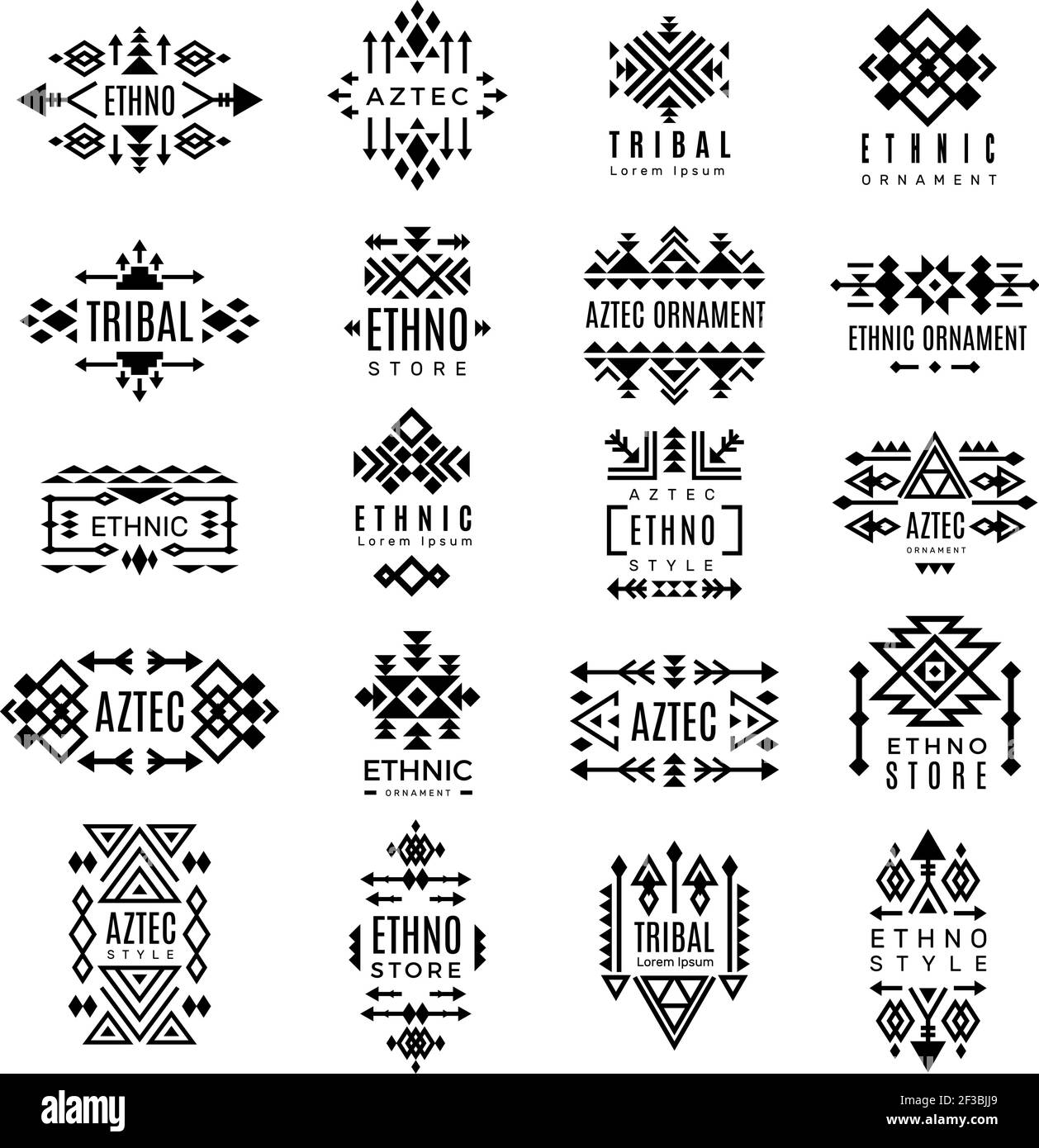 Tribal logotypes. Aztec native decoration identity traditional ornamental symbols vector design Stock Vector