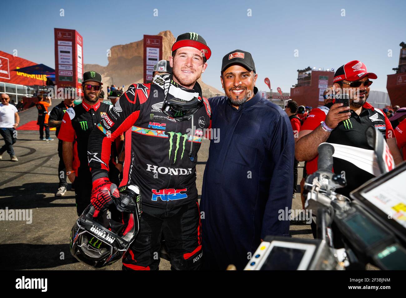 09 Brabec Ricky (usa), Honda, Monster Energy Honda Team 2020, Moto, Bike, Motul, Prince Abdul Aziz bin Turki Al-Faisal, chairman of the General Sports Authority at the arrival of the Dakar 2020, in Qiddiya, Saudi Arabia, on January 17, 2020 - Photo Florent Gooden / DPPI Stock Photo