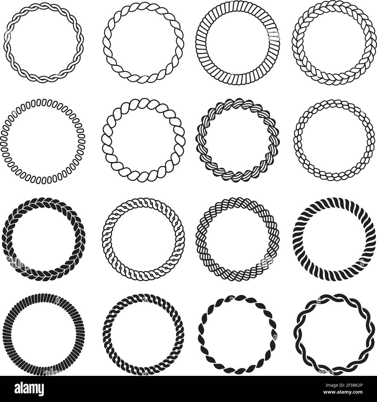 Round rope shapes. Circle nautical frame for labels decorative sea knot border vector design template Stock Vector