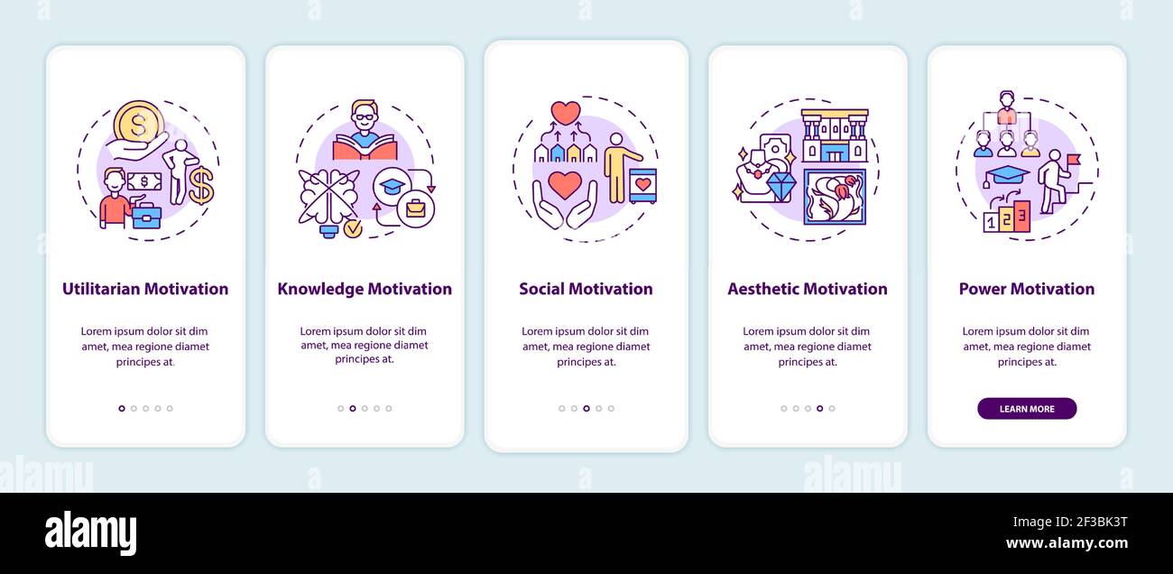 Motivational factors onboarding mobile app page screen with concepts ...