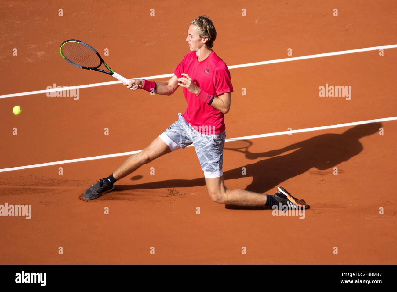 American tennis player Sebastian Korda  playing a forehand volley during French Open 2020, Paris, France, Europe. Stock Photo